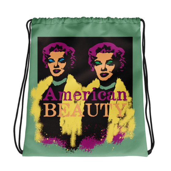 Blue, green, and purple Marilyn Monroe drawstring bag