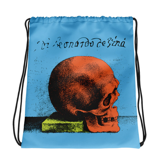 the best light blue orange yellow cool Drawstring bag  with Neoclassical pop art skull after da vinci 