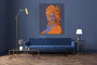 On Sale Jacques-Louis David Orange Purple Oil  on Canvas on top of a royal blue sofa by Neoclassical Pop Art