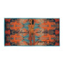 The orange blue pool towel featuring Paul Gauguin nude woman with words and letters stating Tahiti Aloha