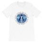 Leonardo Da Vinci Vitruvian man What You Give Is What You Take Short-Sleeve white blue black Unisex T-Shirt by Neoclassical pop art designer brand online store