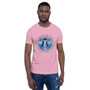 Leonardo Da Vinci Vitruvian man What You Give Is What You Take Short-Sleeve peach blue black Unisex T-Shirt by Neoclassical pop art designer brand online store