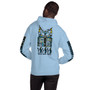 Leonardo Da Vinci Eye of horus vitruvian man Imagine light blue Unisex Hoodie by Neoclassical pop art 