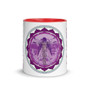 Leonardo da Vinci purple neoclassical pop art Coffee Mugs with red inside and handle and with leonardo da vinci quote by Neoclassical Pop Art