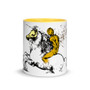 yellow leonardo da vinci royal horse mug with words