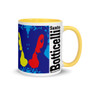 online for sale sandro botticeli blue Red, yellow, green, pink neoclassical pop art 11 oz artistic mug by Neoclassical Pop Art