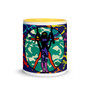 purple, green, yellow, red, pink, blue  11 oz Leonardo da Vinci vitruvian man mug by Neoclassical pop art 