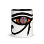 and white  leonardo da vinci orange pink vitruvian man eye of horuscoffee mug by Neoclassical Pop Art
