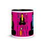 pink green blue orange yellow Buddha Be   "I Am Love" affirmation Spiritual mug by Neoclassical Pop Art