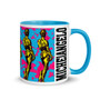 Blue Yellow Pink Michelangelo David Neoclassical pop art coffee mug by Neoclassical Pop Art
