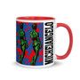 Red Purple Green cool Michelangelo David Neoclassical pop art coffee mug with words and letters by Neoclassical Pop Art
