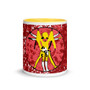 11 oz Leonardo da Vinci neoclassical pop art vitruvian man red yellow pink mug by Neoclassical pop art 