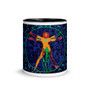 the best 11 oz Leonardo da Vinci neoclassical pop art vitruvian man pink blue yellow green mug 