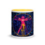 11 oz Leonardo da Vinci neoclassical pop art vitruvian man pink blue yellow mug  