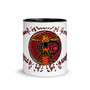 Leonardo da vinci  vitruvian man in an eye composed of da vinci signature. A collectible mug by neoclassical pop art.com 