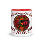 Leonardo da vinci  vitruvian man in an eye composed of da vinci signature. the best mug by neoclassical pop art.com 