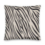 Square Botticelli Self Portrait zebra-print pillow with diagonal black stripes on cream fabric.