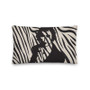 Lumbar Louis-David pillow with zebra stripes and black silhouette of figure resting chin on hand.