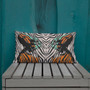 Leonardo da Vinci Grotesque -Square Throw Pillow orange, blue Black and White Zebra Décor by Neoclassical Pop Art