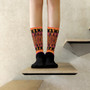 Klimt Peach Orange Unisex trendy Orange Pink Socks  by Neoclassical Pop Art online designer brand