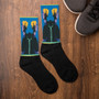 Collectible Sandro Botticelli blue yellow black coolest pop art man portrait socks by Neoclassical Pop Art online designer brand store