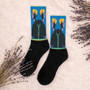 Collectible Sandro Botticelli blue yellow black fashionable  pop art man portrait socks by Neoclassical Pop Art online designer brand store