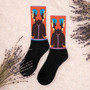 Collectible trendy Sandro Botticelli blue orange black pop art man portrait socks by Neoclassical Pop Art online designer brand store