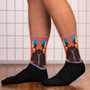Collectible one of a kind Sandro Botticelli blue orange black pop art man portrait socks by Neoclassical Pop Art online designer brand store