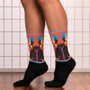 Collectible colorful Sandro Botticelli blue orange black pop art man portrait socks by Neoclassical Pop Art online designer brand store