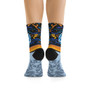 Collectible Leonardo da Vinci Vitruvian Man gray blue black yellow fashionable art socks by Neoclassical Pop Art online brand store