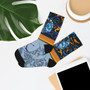 Collectible Leonardo da Vinci Vitruvian Man grey blue black yellow cute artist art socks by Neoclassical Pop Art online brand store