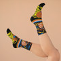 on sale cool Leonardo da Vinci Vitruvian Man kawaii orange yellow blue black art socks by Neoclassical Pop Art online brand store 