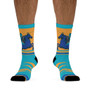 Collectible blue purple yellow Leonardo da Vinci horse best art socks by Neoclassical Pop Art online brand store