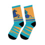 Collectible blue purple yellow Leonardo da Vinci horse kawaii art socks by Neoclassical Pop Art online brand store