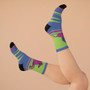 Collectible Leonardo da Vinci green pink lilac horse kawaii art socks by Neoclassical Pop Art online brand store