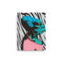 Vertical Da Vinci pink caricature canvas with teal profile, cyan head, and brown zebra stripes.