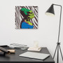 On Sale Da Vinci Blue Green Zebra Caricature Print on Canvas  by Neoclassical Pop Art