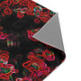 Neon red-pink Rubens Adam and Eve rug corner folded over grey grip backing with black serged edge.