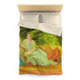 Gray microfiber duvet cover with a colorful woman-with-violin portrait