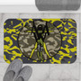 Da Vinci Yellow Gray Olive Green Vitruvian Space Man Bath Mat by Neoclassical Pop Art