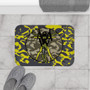 Da Vinci Yellow Gray Olive Green Vitruvian Space Man Bath Mat by Neoclassical Pop Art