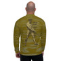 Back French Unknown Artist bomber: olive brushstrokes, spear figure, Och aye the No text.