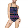 Da Vinci Blue Pink Cross Women's One-piece Swimsuit by Neoclassical Pop Art