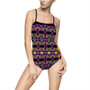 Da Vinci Purple Yellow Cross Women's One-piece Swimsuit by Neoclassical Pop Art