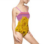 Van Gogh pink yellow Sunflowers Women's One-piece Swimsuit by Neoclassical Pop Art