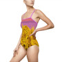 Van Gogh pink yellow Sunflowers Women's One-piece Swimsuit by Neoclassical Pop Art
