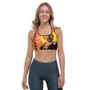 Black sports bra with a colorful Marilyn Monroe pop-art portrait
