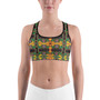 Black sports bra with colorful Alexander the Great portrait artwork