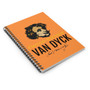 Angled Van Dyck Flemish Baroque spiral notebook showing orange cover and black wire binding.