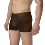 Side Da Vinci wood-grain boxer briefs on model: dark brown rustic leather-texture all-over print.